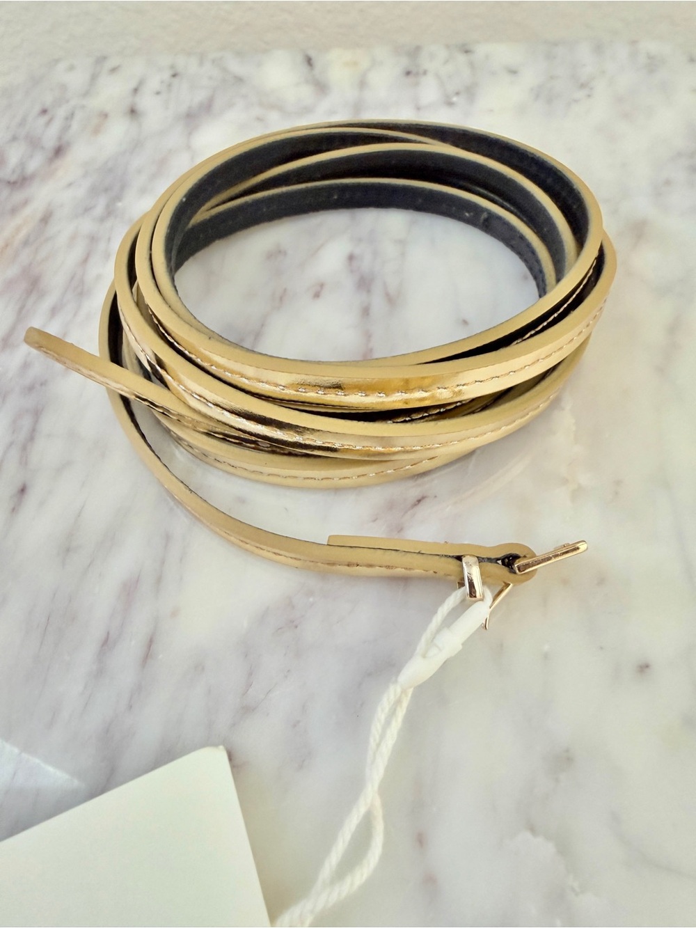 🌟 SÉZANE Anemone Double Wrap Thin Waist Belt Metallic Gold Mirror 90 - Picture 3 of 7